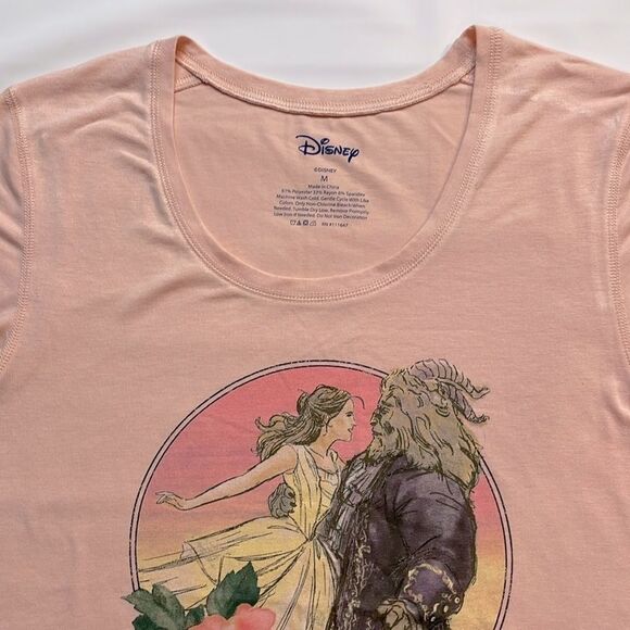 Disney Women’s Beauty And The Beast Short Sleeve Peach Tshirt Sz M - Picture 3 of 5